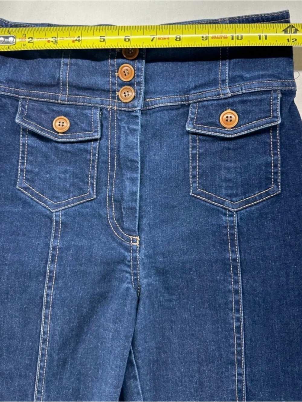 Ulla Johnson High Rise Denim Jeans Button Patch Front Pockets Seam Blue Womens 0 - Picture 5 of 11